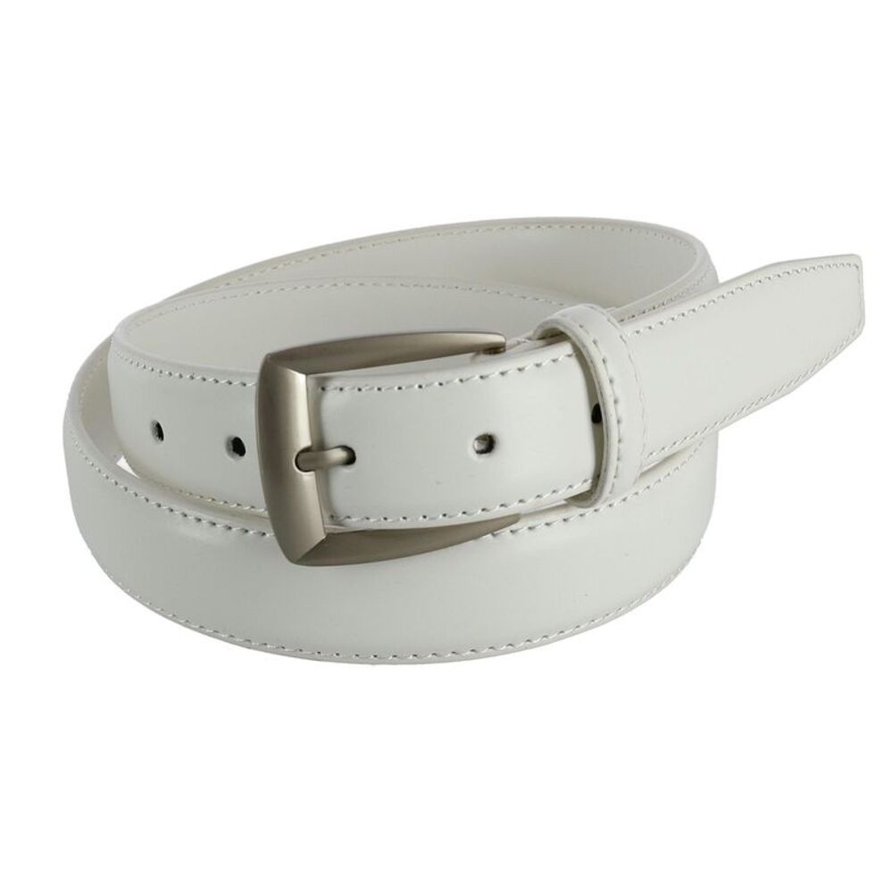 White Men's Leather Belt with Silver Buckle
